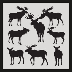 Moose silhouette set Clipart on a hex color background