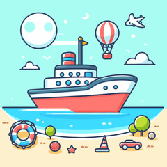 maritime ship cartoon for book story children