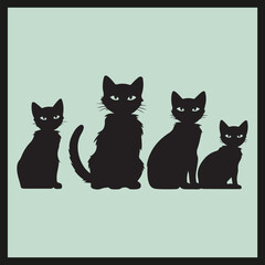 Fototapeta premium set of cats, Playful Kittens black Silhouette