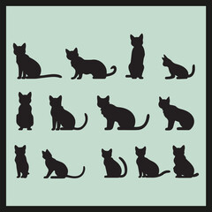 set of cats silhouettes, Playful Kittens black Silhouette