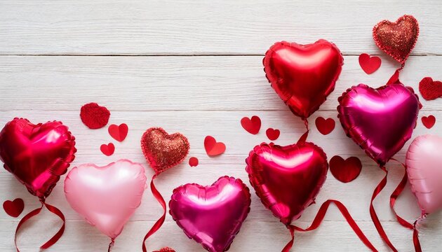 valentine s day background with red and pink hearts like balloons on white background flat lay clipping path png