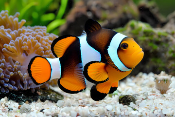 Fototapeta na wymiar Clownfish (Amphiprioninae) - Known for their vibrant colors and symbiotic relationship with anemones