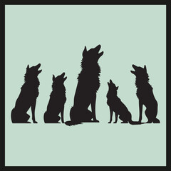 Wolf Pack black Silhouette vector, dog set
