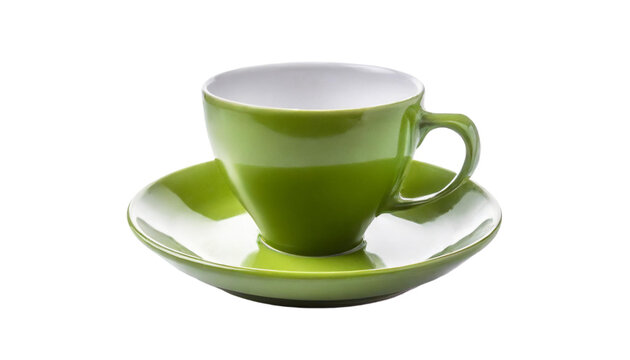 green cup on green plate on transparent background.