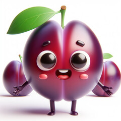 Fototapeta premium 3D plum funny cartoon. Agriculture and healthy food. AI generated