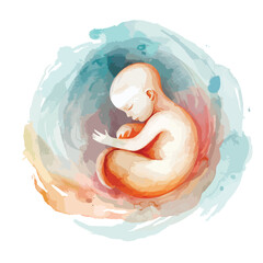 A Cute Watercolor Illustration of a Baby in the Utrus
