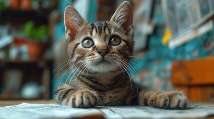 Kitty's Newspaper Adventure, The Cat and the Paper, A Kitten's Playful Moment, Cute Kitten on a Newspaper.