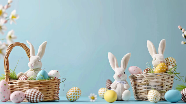  An assortment of Easter baskets filled with chocolate bunnies
