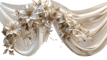 A beige curtain with a floral design on a transparent background. PNG format, This PNG file, with an isolated cutout object on a transparent background.