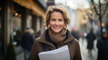 Polish Woman Holding Documents in Beautiful Warsaw Streets 2020 Photography