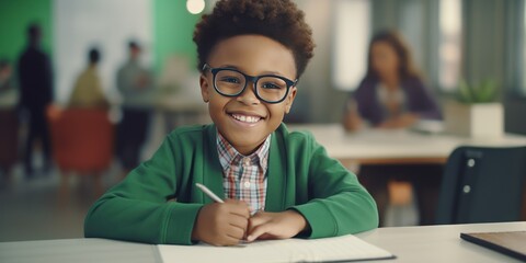 Authentic Smiling African American School Boy Studying with Sony α7 III Camera