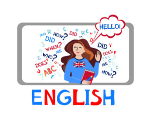 Learning english. Online english lesson for pupils and students. Video course, distance education, web seminar, internet class, personal teacher service. Learn English concept Great Britain university