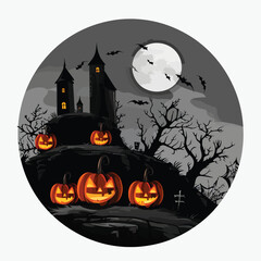 Halloween Night Pumpkins Dark Atmosphere Vector