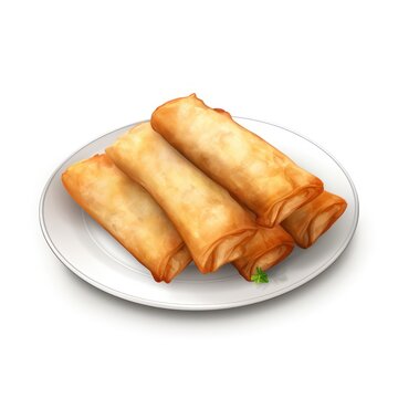 Delicious and Crispy Spring Rolls on White Plate High Quality Real Photo