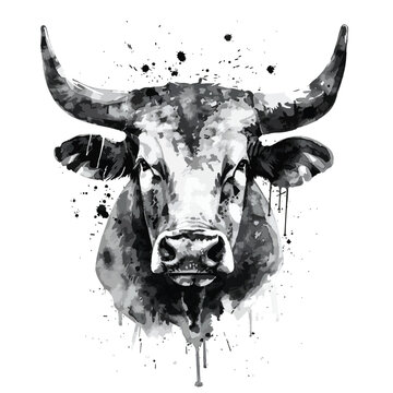 Vector Illustration Watercolor Bulls Head 