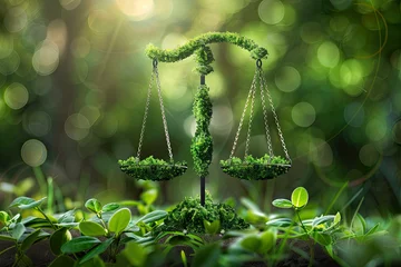 Foto op Canvas Balancing legislation with environmental preservation. The scales represent striving for fair green laws and emphasizing the need to incorporate sustainability into legal systems. © Prime Lens