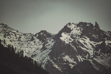 View of snowy mountains in Himalayas.