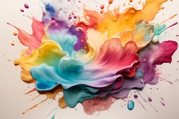 Gordijnen Rainbow coloured watercolour splatter design background  © malik