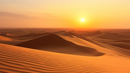 the sun is setting over a desert with sand dunes in the foreground and sand dunes in the foreground.