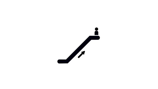 Escalator icon,  Stairs up, electric escalator moving up ramp stairs animation.