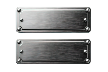 metal plate with screws isolated on transparent background ,blank square plate, generative ai