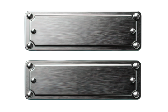 metal plate with screws isolated on transparent background ,blank square plate, generative ai