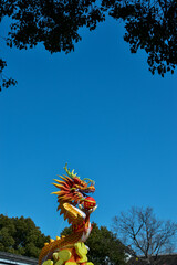 Chinese dragon lanterns under the blue sky during the Spring Festival