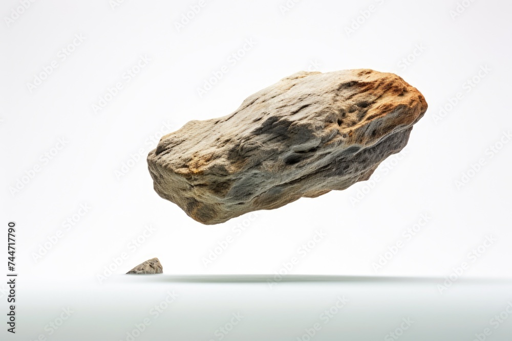 Poster a rock falling off of a cliff into the air. suitable for geological or environmental concepts