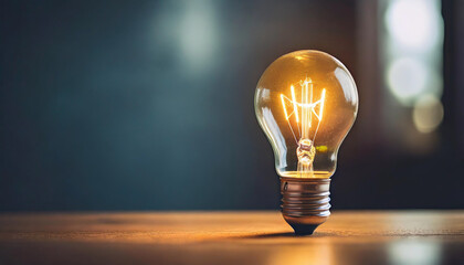 Bright light bulb glowing against clean background, with ample space for caption - obrazy, fototapety, plakaty