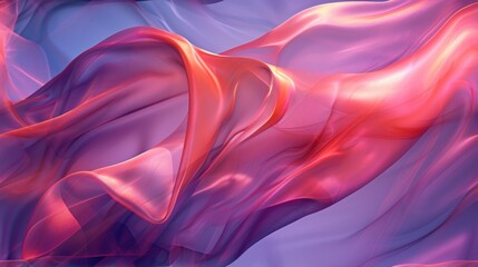 Obraz premium a close up of a red and pink fabric on a blue background with a blurry image of the fabric blowing in the wind.