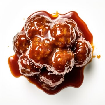 Delicious Ikea Meatballs with Glossy Sauce Top View Macro Food Photography