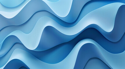 Blue abstract background for design with smooth lines and waves. Embossed origami paper background.
