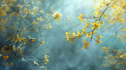 Forsythia branches with a soft focus effect.