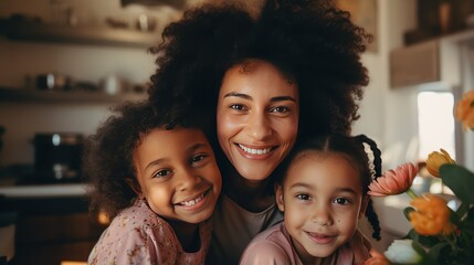 Embracing Black Daughters with Mom in Calming Kitchen | Long Distance Love