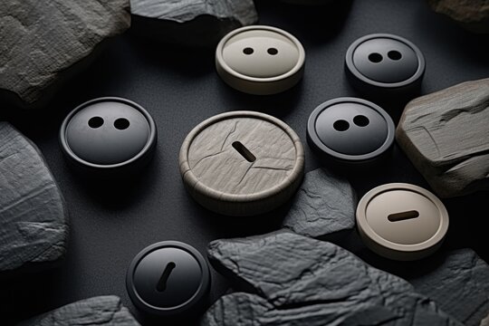 Group of buttons on a table, suitable for various design projects