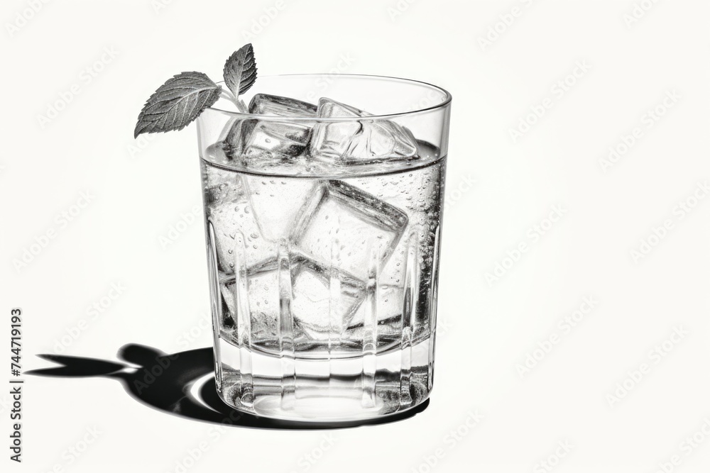 Aufkleber Cool and invigorating glass of water with ice cubes and a hint of mint. Perfect for summer refreshment
