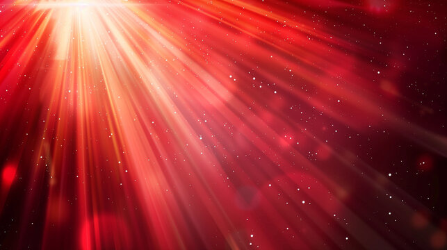 abstract red background with rays of light and bokeh effect