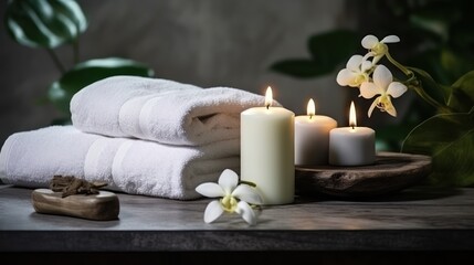 Industrial Towel Decor with Leaves, Flowers, and Candles