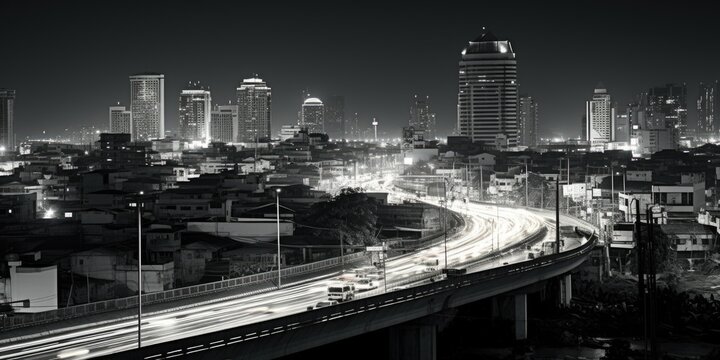Fototapeta Urban skyline in black and white, suitable for cityscape projects