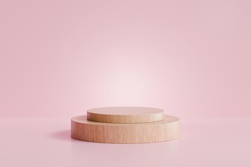 3d rendering wood abstract background podium minimal pink pastel wall scene.