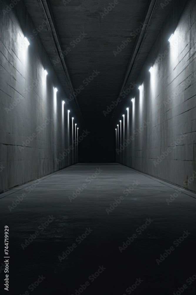 Aufkleber A long dark tunnel with lights on each side. Suitable for various concepts