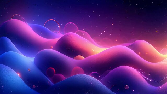 Ethereal computerized abstract landscape with neon fantasy shapes creating a surreal and immersive experience