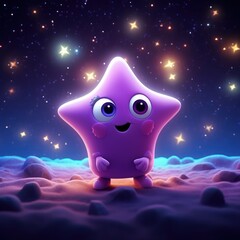 Violet Glowing Universe A Cartoon World of StarShaped Characters