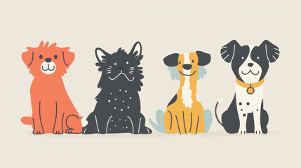 
dogs, dogs, dogs, dogs doodle design vector illustration, in the style of colorful animation stills, soft, muted palette