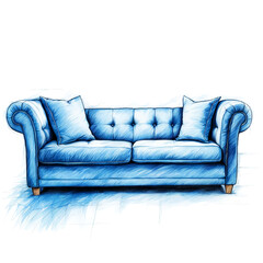 blue upholstered sofa for the interior of the house, furniture design. artificial intelligence generator, AI, neural network image. background for the design.