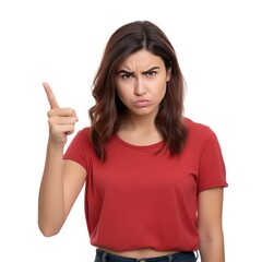 Upset Woman Makes Loser Gesture in White Background