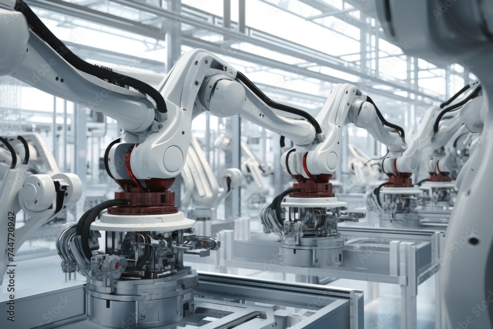 Aufkleber A group of robots standing in a room. Suitable for technology concepts