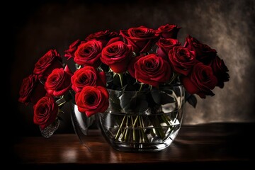 bouquet of red roses in a vase