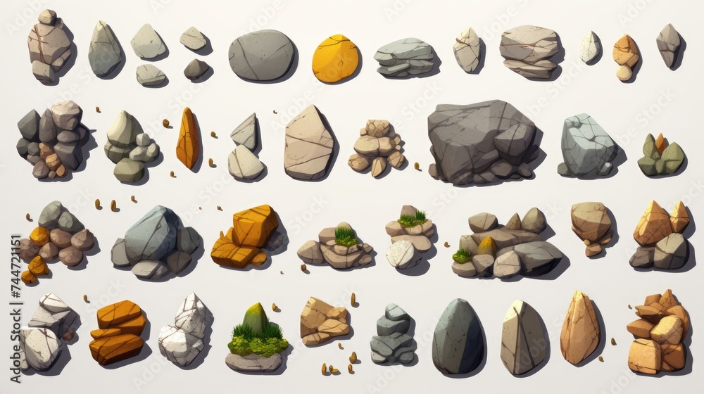 Aufkleber a collection of rocks and stones on a white surface. suitable for various design projects