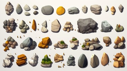 A collection of rocks and stones on a white surface. Suitable for various design projects